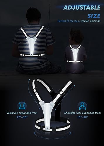 Fokia Kunbio - Chaleco reflectante LED para correr, chaleco iluminado para correr por la noche, recarga USB, hasta 11 horas de luz con cintura ajustable y hombro para mujeres, hombres y niños (negro) - imagen 6