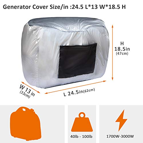 Waterproof Universal Generator Cover Inverter Generator Storage Cover for Most Generator 1000-2500 Watt (L24.5 x W13 x H18.5, Silver)