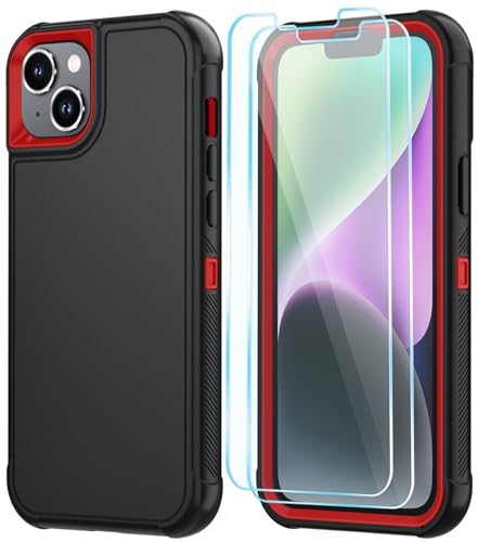 Image of SunStory Compatible with iPhone 12 Mini / 13 Mini Case with HD Screen Protector, 3-Layer Heavy Duty Full-Body Cover,3 in 1 Hybrid Protective Case for iPhone 12 Mini / 13 Mini 5.4 inch, BlackRed