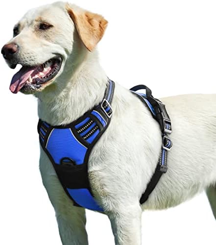 Eagloo Dog Harness for Large Dogs No Pull, Front Clip Dog Walking Harness with Reflective Adjustable Soft Padded Vest and Easy Control Handle, No-Choke Pet Harness with 2 Metal Rings, Blue, L