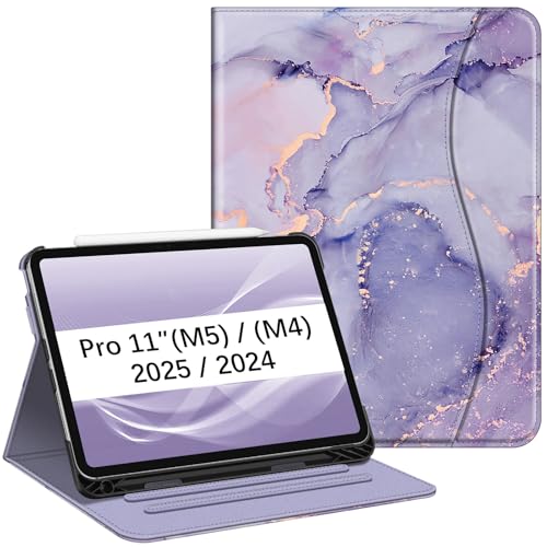 Image of Fintie Folio Case for iPad Pro 11-inch (M5) 2025 / (M4) 2024 - Multiple Angles Viewing Stand Protective Cover with Pencil Holder & Pocket, Auto Wake /Sleep, Lilac Marble