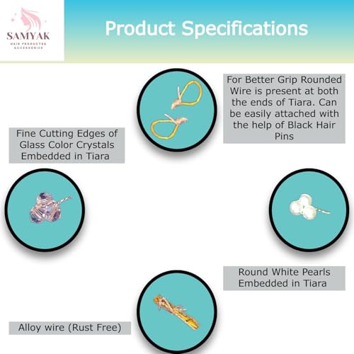 Image of Samyak Crystal Pearl Hair Vine Tiara Hair Accessory Headband Headdress Hair Jewellery For Women | Hair Pin | Bun | Hair Clip For Bridal Wedding Functions Bridesmaid, Silver, Pack of 1