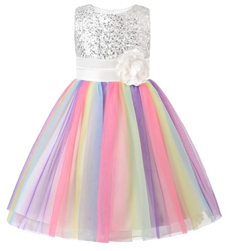 Vestido de fiesta de cumpleaños para niñas con falda arcoíris