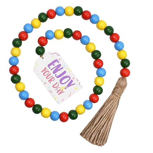 Image of STOBOK Wood Bead Garland Tassel Beaded Hanging Decor for Birthday Party DIY Wooden Beads Garland Wall Hanging Ornament for Home Crafts and Tiered Tray Decor