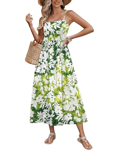 Image of Zeagoo Women's Summer Casual Boho Sundress Spaghetti Strap Square Neck Flowy Midi Dresses A Line Beach Dress with Pockets