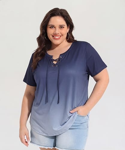 Image of CARCOS Womens Plus Size Tops Short Sleeve Shirts V Neck Tunic Floral /Tie Dye /Solid Summer Tees XL-5X