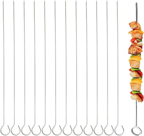 Brochetas de Barbacoa de Acero Inoxidable, Brochetas de Kebab, Pinchos Barbacoa, Pinchos para Barbacoa Reutilizables, Skewers Largo, 12 Piezas, 30 cm (Round Rod)