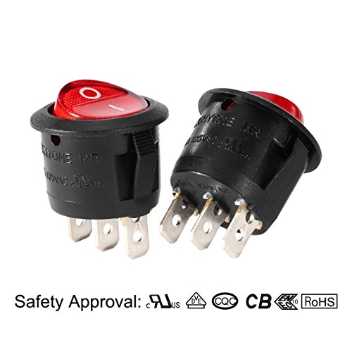Uxcell Red Lamp Backlit On/Off 3 Terminal Spst 2 Position I/O Mini Round Button Toggle Light Rocker Switch Ac 250V/10A 125V/12A #TOP4