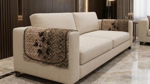 Image of KINGLY Quilted Velvet Sofa Cover Mehndi Green 2 Pc Arm Cover Anti Skid Pipe