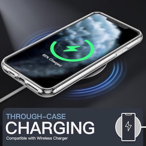 Image of Magnetic Silicone Case for iPhone 11 Pro Compatible with MagSafe, Shockproof Phone Bumper Cover, Anti-Scratch Clear Back (Clear)