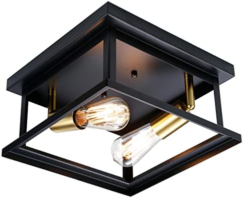 Hamilyeah Industrial Close to Ceiling Light Fixture Black and Gold, Farmhouse Flush Mount Ceiling Light Outdoor, Kitchen Light Fixtures Ceiling, Ceiling Lights for Bedroom, Living Room, Porch Patio