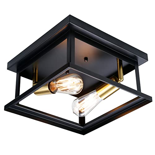 Hamilyeah Industrial Close To Ceiling Light Fixture Black And Gold, Farmhouse Flush Mount Ceiling Light Outdoor, Kitchen Light Fixtures Ceiling, Ceiling Lights For Bedroom, Living Room, Porch Patio #TOP23