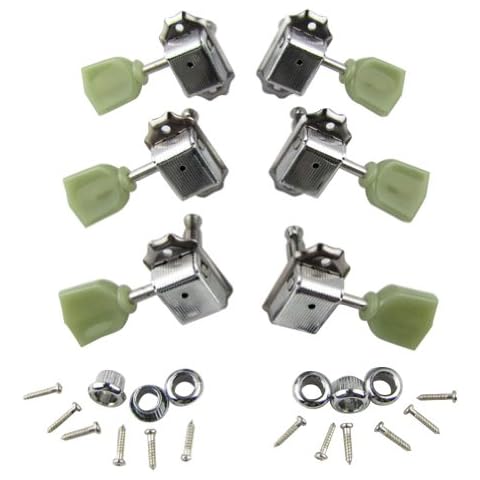 FLEOR 3L3R Deluxe Guitar Tuning Pegs Machine Head Tuners Fit LP Guitar Parts, Chrome with Keystone Button Cover