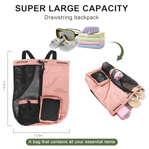 Mesh Backpack,Mesh Swim Drawstring Backpacks with Wet/Dry for Beach,Swimming,Gym,Pool,Workout Gear and Sports3