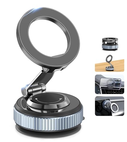 Gahenwo Vacuum Magnetic Car Phone Holder Stand, 360° Adjustable, Foldable for Magsafe & Android