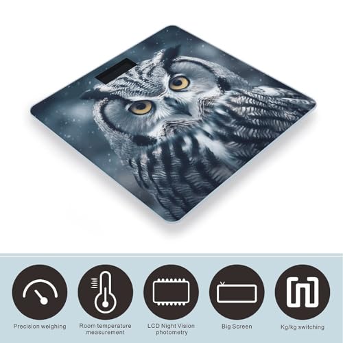 Balanza digital de baño con búho gris y blanco de vidrio templado miniatura 3