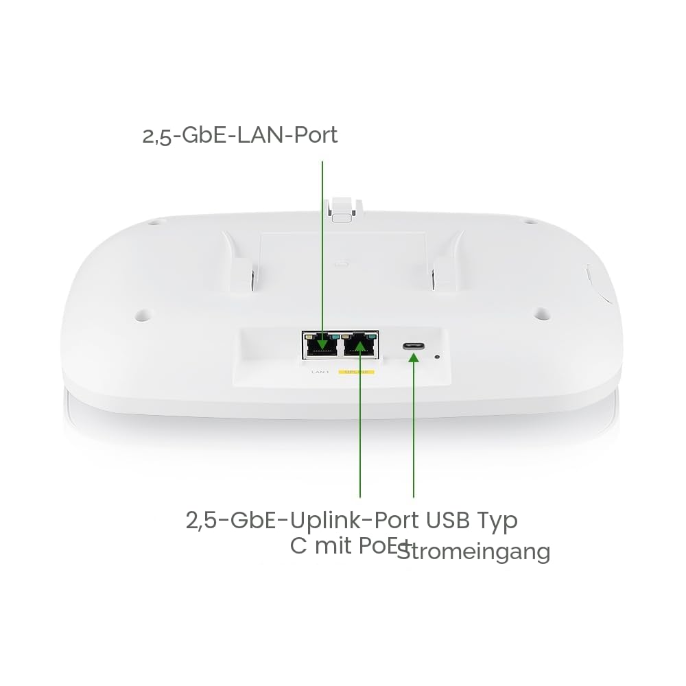 Zyxel WiFi 7 BE11000 WLAN Access Point PoE | 2x 2,5G Ethernet Ports | PoE+ | Enterprise-klasse Triple-Radio | Mesh | Cloud, App oder Standalone Management | USB-C-Netzteil (Nicht Enthalten) [NWA130BE]
