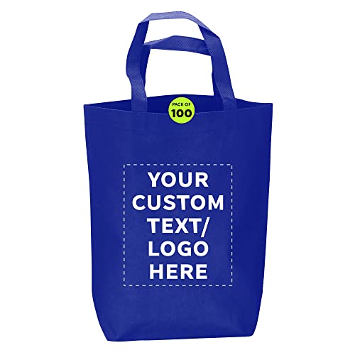 Discount Promos Custom Large Reusable Heavy Duty Tote Bag - 100 Pack - Personalized Logo, Text - Beach Shopping Bag - Reflex Blue #TOP8