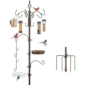 Deluxe Bird Feeding Station Kit Bird Feeder Pole Bird Feeder Hanging Kit Multi Feeder Hanging with Metal Suet Feeder Bird Bath Mesh Tray for Attracting Wild Birds and Planter Hanger