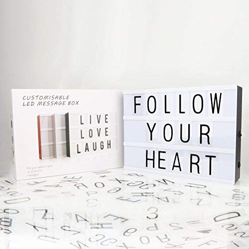RTjoy Light up Box A4 LED Message Box, Cinematic Light up Sign with 90 Letters Numbers and Symbols for Home Bar Shop and Party