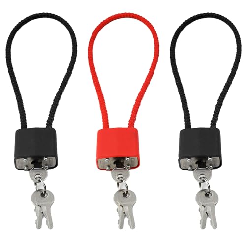 DAQUN 3 Pcs Wheelie Bin Locks UK Long Padlock Outdoor Weatherproof Flexible Cable Padlock with Keys for Bicycle Suitcase Gate Gym Locker(Two Black and One Red)