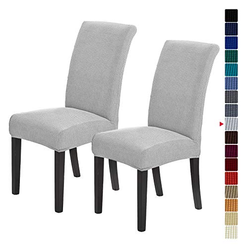 Howhic Stretch Chair Covers for Dining Room Set of 2, Removable Washable Dining Room Chair Covers, Dining Chair Slipcovers Seat Protector, Great Home Decor and Banquet Upholstery (Sliver, 2 Pack)