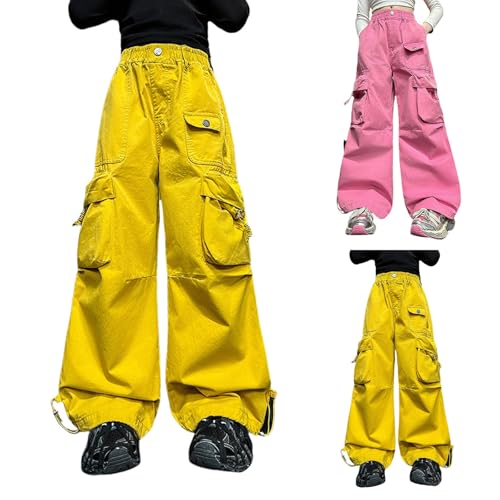 Girls Baggy Straight Cargo Pants Elastic High Waist Wide Leg Sweatpants with Multiple Pockets Teens Fall Trendy Pants