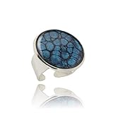  Anillo Grande de Metal Bañado en Plata color Azul Oscuro Adecuado como Regalo para Ella