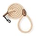 Mile High Life Braided Cotton Rope Leash with Leather Tailor Handle and Heavy Duty Metal Sturdy Clasp (Light Brown, 4 FT)