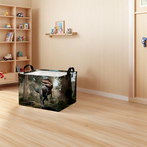 Image of Cute 3D Dinosaur Kid Storage Basket Trendy Toy Box, Baby Laundry Hamper, & Clothes Organizer Fantastic Boy Gift & Nursery Bin for Modern Bedrooms (Tyrannosaurus Rex)