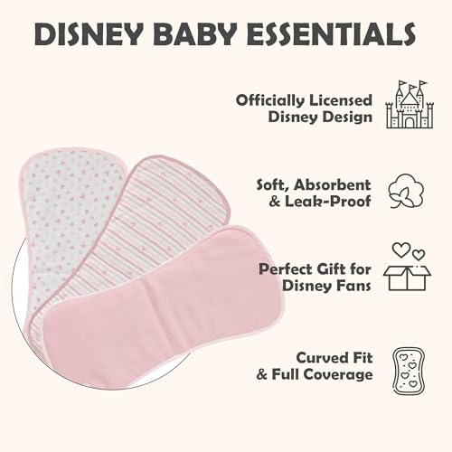 Disney Baby Burp Cloths 3-Pack – Mickey Mouse Minnie Mouse & Winnie The Pooh Soft Absorbent 20" x 10" Leakproof Burping Rags for Baby Boys Girls & Unisex Newborns & Infants3