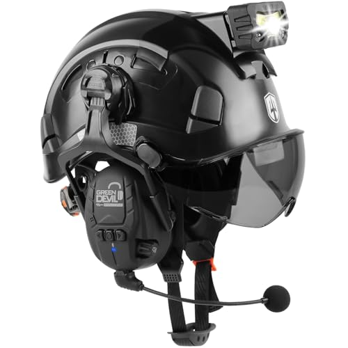 GREEN DEVIL Hard Hat Safety Helmet with Visor Bluetooth Ear...
