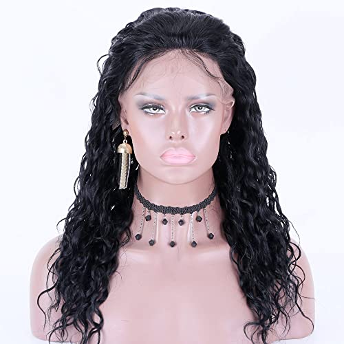 Premier Loose Curly Human Hair Lace Front Wigs, Brazilian Remy Human Hair Wigs with Baby Hair 18 Inches #1 Jet Black Small Cap Size