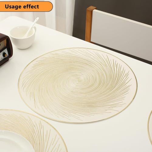 Image of Dakshya Industries PVC Waterproof Round Table Placemat & Table Runner Combo Set | 6 Round Table Mats (38 x 38 cm) + 1 Table Runner | Heat Resistant, Washable, Non Slip Dining Table Decor (Jovelle)