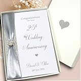 25th Wedding Anniversary Card - Silver 25 Year Twenty Fifth Anniversary Luxury Greeting Card, Personalised Gift for Wife, Husband, Couple, Friends - A5 Card - 20 Colours to Choose - Image 1