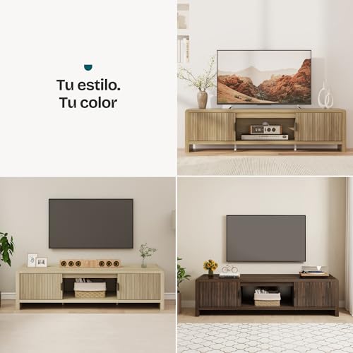 Miniatura 9 de En.Casa Mueble De Tv Lukkodso Con 1 Compartimento Abierto Y 2 Cerrados 1 Pasacables Mueble De Salón Con 2 Puertas Tablero Rectangular Mdf 150 X 40 X 40 Cm - Efecto Roble Medio Claro