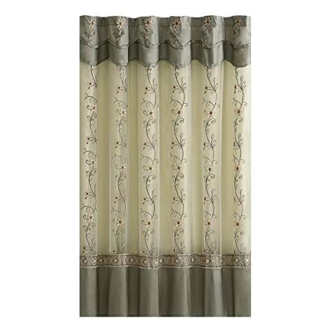 GoodGram VCNY® Luxurious Daphne Embroidered Sheer & Taffeta Fabric Shower Curtains Assorted Colors (Sage) Cover
