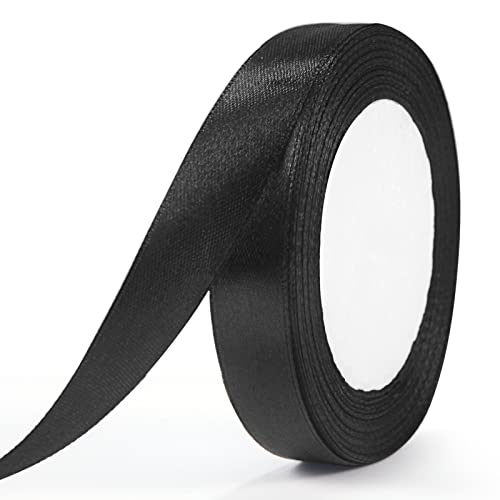 ihaspoko Polyester Satinband, 15 mm x 22 m Dekoration Geschenkband für Heimwerkerkunst handwerk, Geschenk Verpackung, Schleifen, Hochzeitsdekoration (Schwarz) Cover