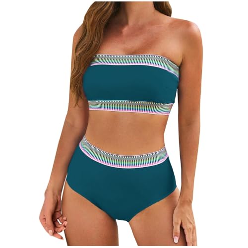 Bikini Culotte Mujer Bikini De Verano con Control De Abdomen para Mujer Sexy con Efecto Push Up Elegante De Cintura Alta Acolchado Tallas Grandes para La Playa La Piscina Y Las(Dunkelgrün S)