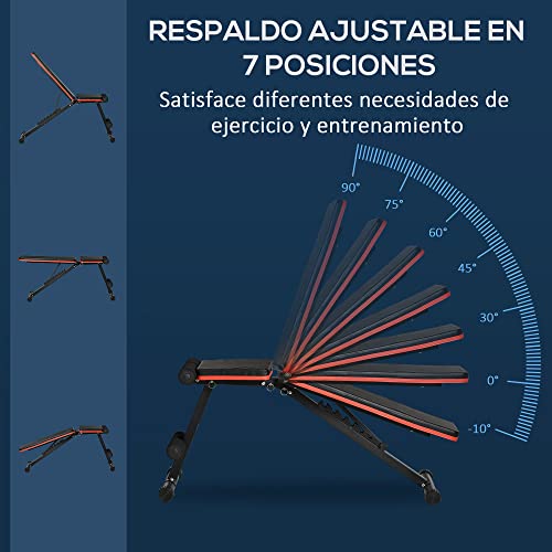 HOMCOM Banco de Pesas Plegable 2 en 1 Banco de Musculación de Acero con Altura Ajustable Respaldo Inclinable en 7 Posiciones para Entrenamiento en Hogar Gimnasio Carga 300 kg 116x43x56-116 cm Negro - imagen 3