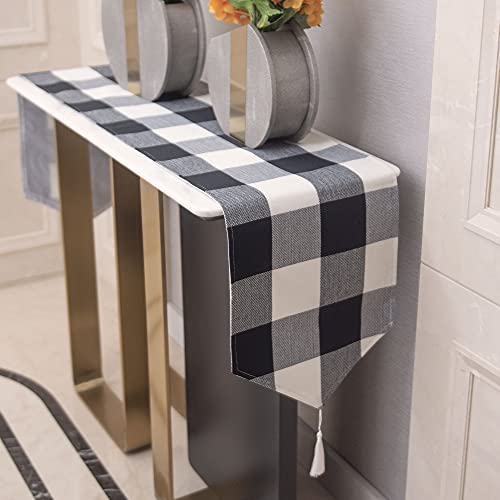 Ruiamie Buffalo Check Table Runner Kitchen Decor Farmhouse Style Plaid For Outdoor Or Indoor Home Party, Dinner, Festival, 13 X 72 Inch, White And Black #TOP2