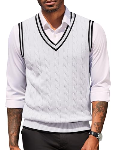 COOFANDY Men's Sweater Vest V Neck Slim Fit Cable...
