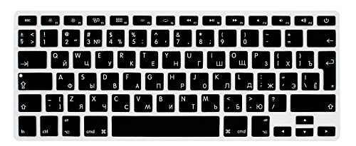 HRH Russian Silicone Keyboard Cover Skin for MacBook Air 13,for MacBook Pro 13/15/17(with or w/Out Retina Display, 2015 or Older Version)&for iMac Older EU Layout Keyboard Protector-Black