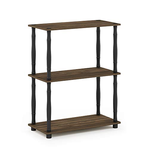 Image of Furinno TURN-N-TUBE Storage Shelves, 3-Tier Book Shelf, Corner Shelf, Toolless Open Shelves, for Organization and Storage, Living Room, Garage, Home Office, Columbia Walnut