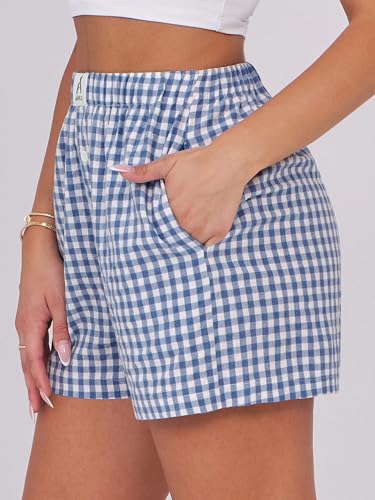 Image of ANRABESS Boxer Shorts for Women Gingham Pajama 2026 Summer Casual Lounge Sleep Plaid Shorts Y2K Beach Bottoms