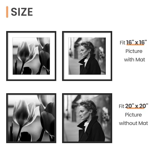 Image of upsimples 20x20 Picture Frame, Display Pictures 16x16 with Mat or 20 x 20 Without, Wall Hanging Puzzle Frames, Black, 1 Pack