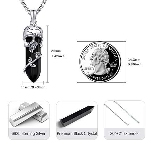 Image of S925 Sterling Silver Skull Pendant Necklace Heart Crystal Birthstone Skull Necklace Gothic Jewlery Gifts