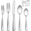 Hudson Essentials 68 Piece Hammered 1810 Stainless Steel Silverware Cutlery Set with Serving Set Flatware Service for 12 68 Piece Set