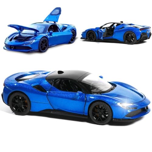 Image of 1 /32 Ferrari SF90 Model Car with Box, Zinc Alloy Pull Back Toy car with Sound and Light for Kids Boy Girl Gift?Colors as Per Stock? (Ferrari SF90)