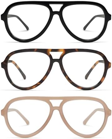 AMOMOMA 3 Pack Retro Aviator Reading Glasses for Women Men,Classic Large Oversized Reader Blue Light Computer Frame AM6111